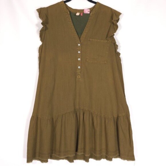 Anthropologie Dresses & Skirts - Anthropologie‎ Moss Pilcro Flounced Tunic Mini Dress Size LARGE Green Cotton